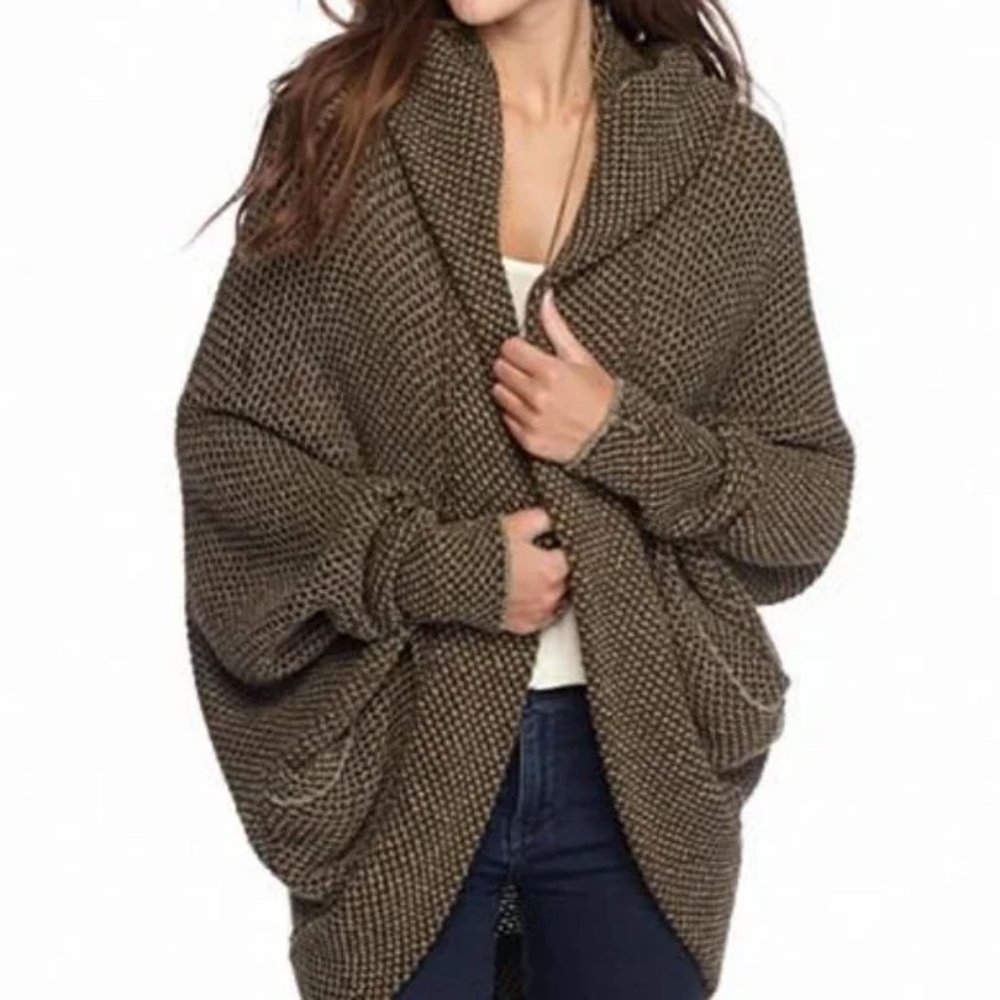 Free People Cozy Cocoon Cardigan Textured Hooded Green Knit